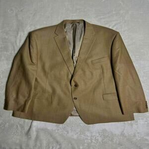 Ralph Lauren Silk Wool Blazer Men's 52R Faint Plaid Golden Tan Jacket Career RL